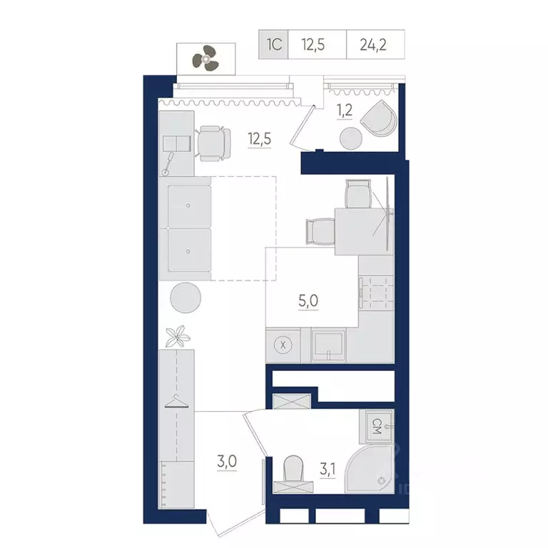 1-к кв. Башкортостан, Уфа ул. Евгения Столярова, 13 (24.2 м) - Фото 1