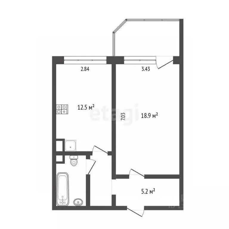 1-к кв. Ханты-Мансийский АО, Сургут Университетская ул., 39 (43.8 м) - Фото 2