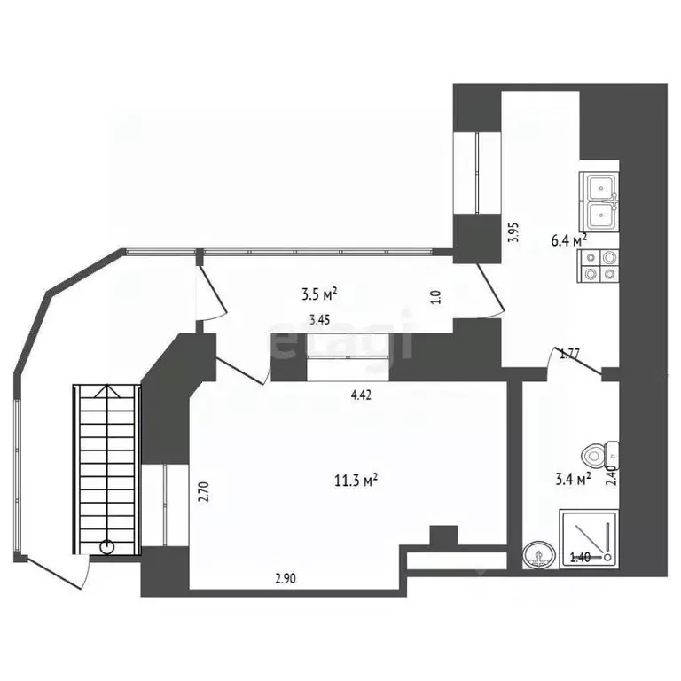 2-к кв. Крым, Симферополь просп. Кирова (28.4 м) - Фото 2