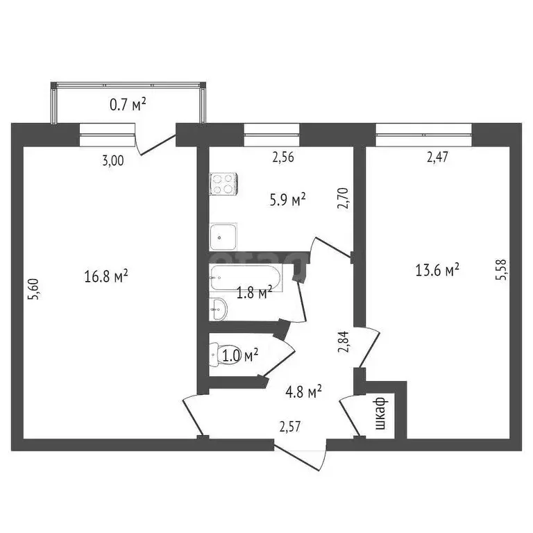 2-комнатная квартира: Стерлитамак, проспект Октября, 12 (44.5 м) - Фото 1