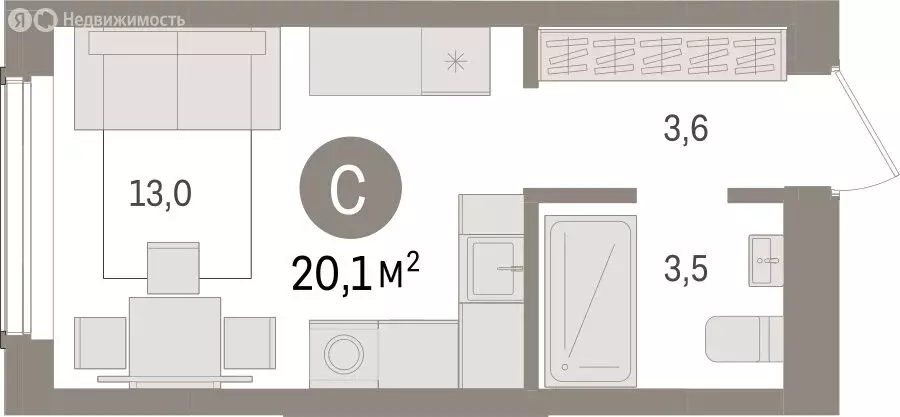 Квартира-студия: Новосибирск, улица Аэропорт (20.11 м) - Фото 1