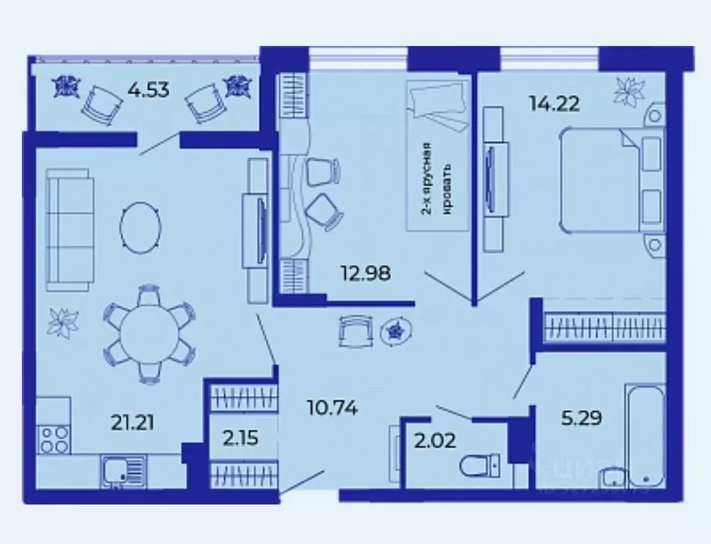 2-к кв. Брянская область, Брянск ул. Имени О.С. Визнюка, 18 (73.14 м) - Фото 1