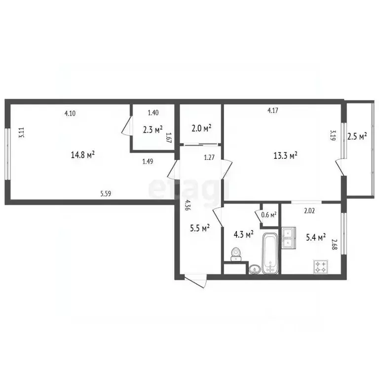 2-к кв. Санкт-Петербург ул. Руднева, 21К1 (48.2 м) - Фото 2