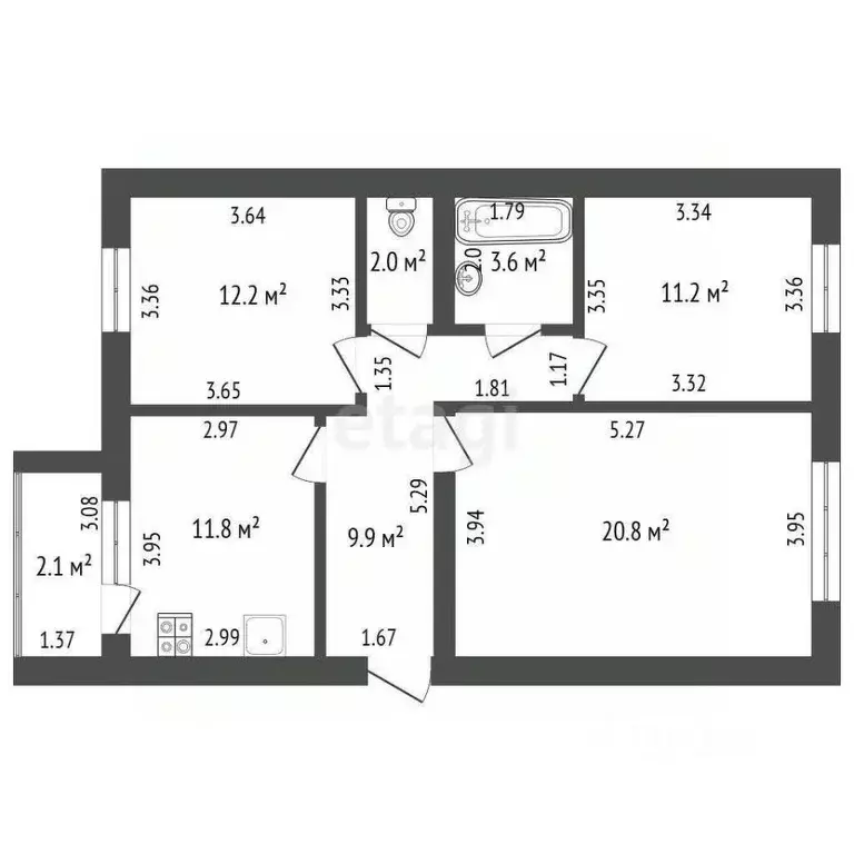 3-к кв. Башкортостан, Стерлитамак ул. Артема, 134 (71.5 м) - Фото 1
