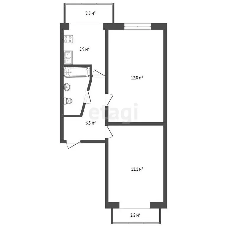 2-комнатная квартира: Нарткала, Красная улица, 257 (44.5 м) - Фото 0