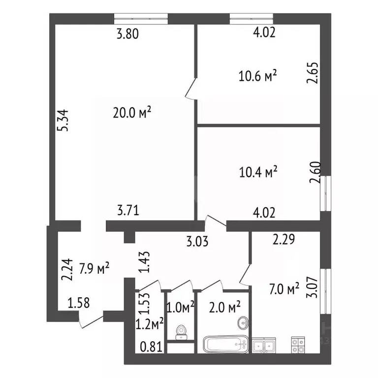 3-к кв. Санкт-Петербург Звездная ул., 4 (60.4 м) - Фото 2