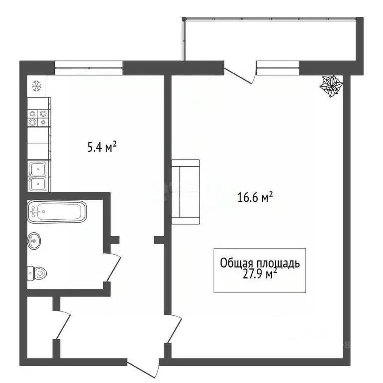 1-к кв. Новосибирская область, Бердск Боровая ул., 96 (27.9 м) - Фото 1