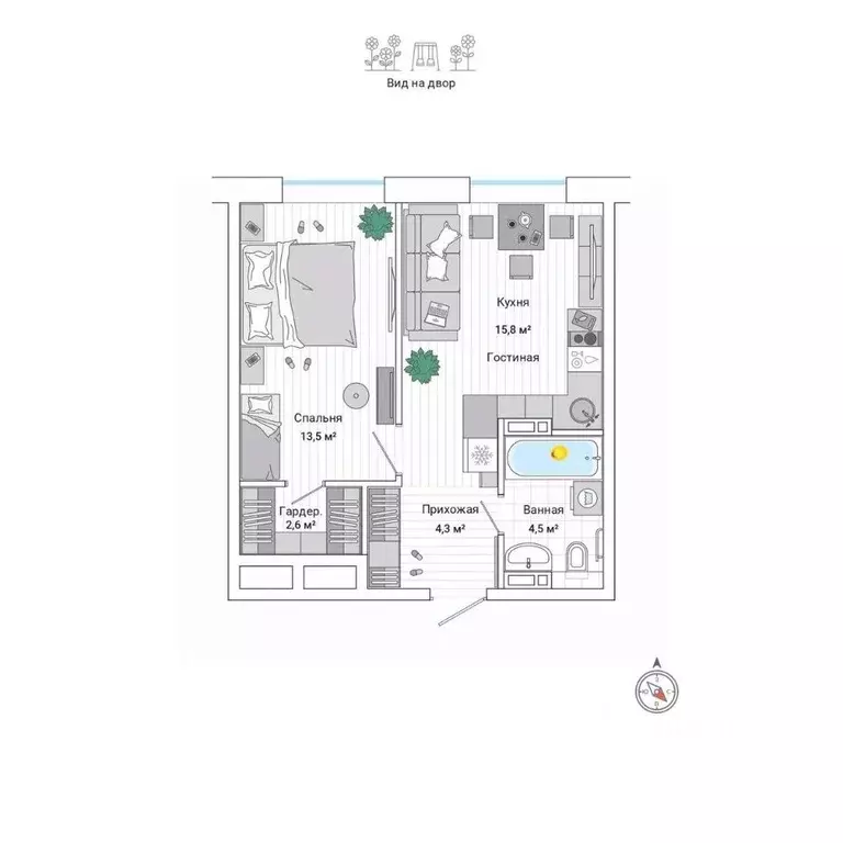 2-к кв. Приморский край, Владивосток Гринвуд жилой комплекс (41.1 м) - Фото 1