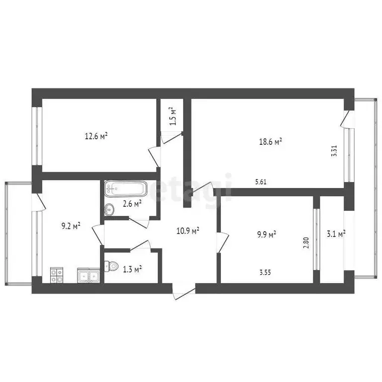 3-комнатная квартира: Севастополь, улица Генерала Лебедя, 18 (72 м) - Фото 0