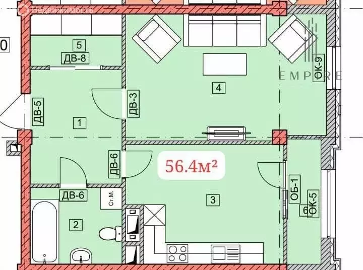 1-комнатная квартира: Грозный, улица Е.М. Батаевой, 9 (56.4 м) - Фото 1