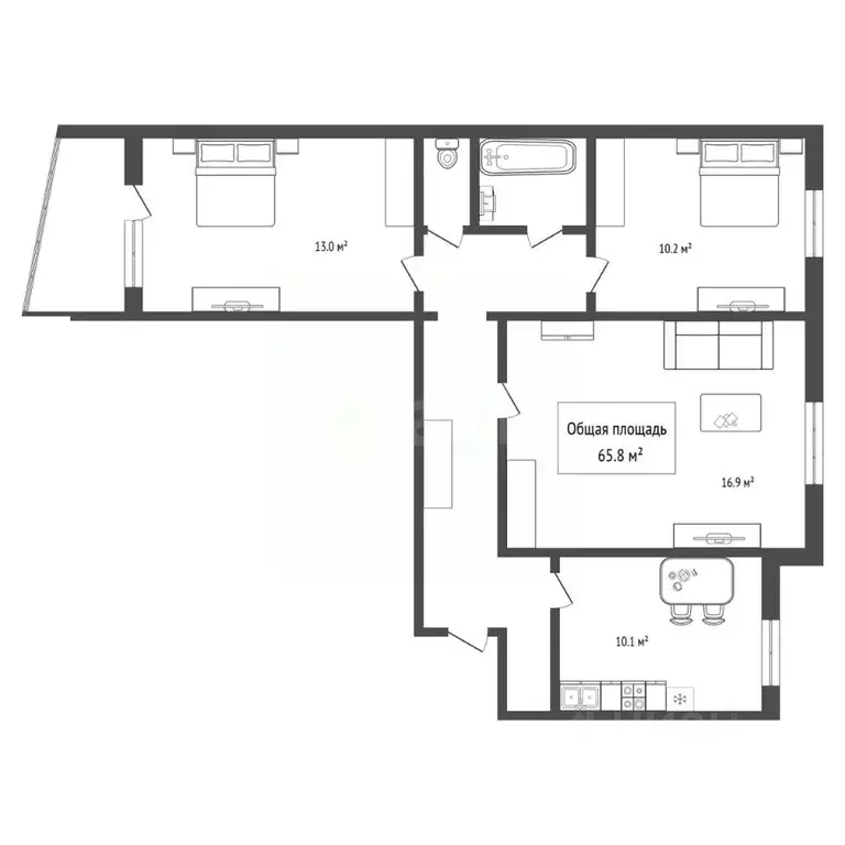 3-к кв. Новосибирская область, Обь Геодезическая ул., 6б (65.8 м) - Фото 2