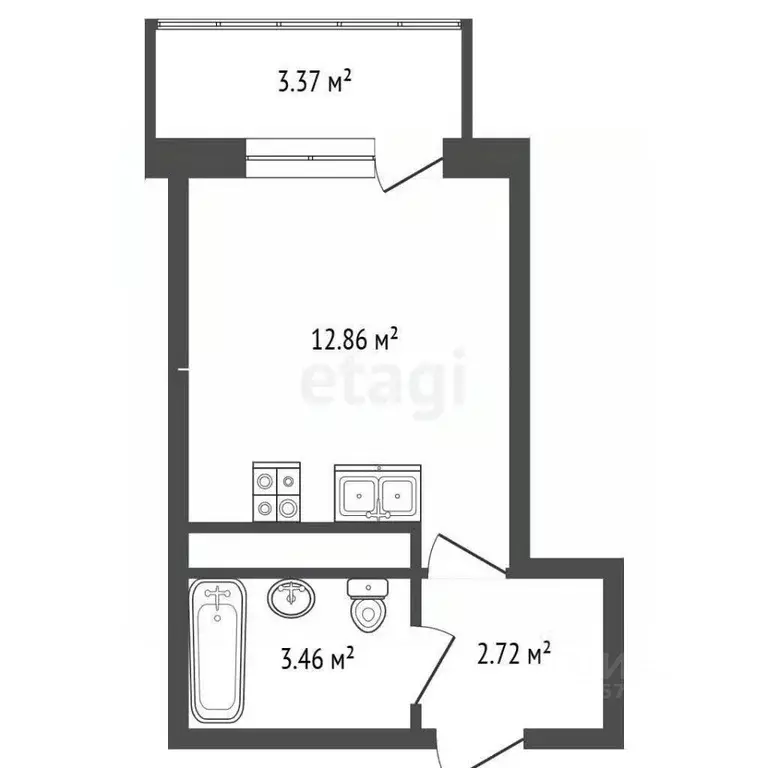 Студия Санкт-Петербург наб. Реки Каменки, 3к3 (20.05 м) - Фото 2