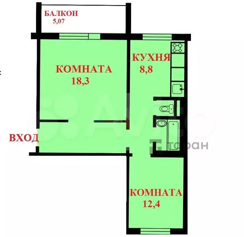 2-к. квартира, 53,7 м, 1/5 эт. - Фото 1