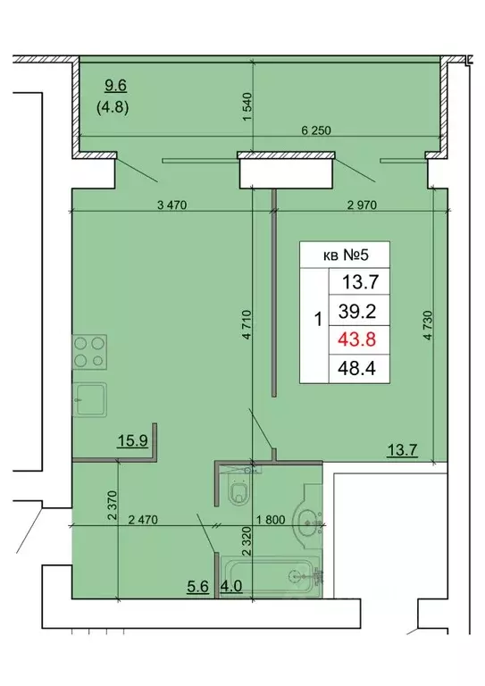 1-к кв. Костромская область, Кострома Новый город мкр,  (43.8 м) - Фото 1