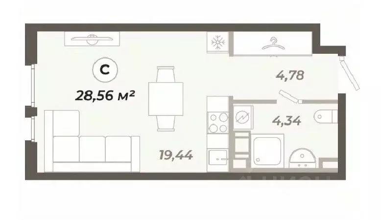 Студия Санкт-Петербург ул. Коли Томчака, 21Д (28.56 м) - Фото 0