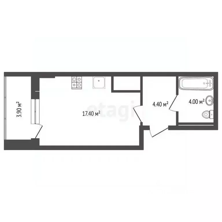 Студия Тюменская область, Тюмень Интернациональная ул., 197А (29.4 м) - Фото 1