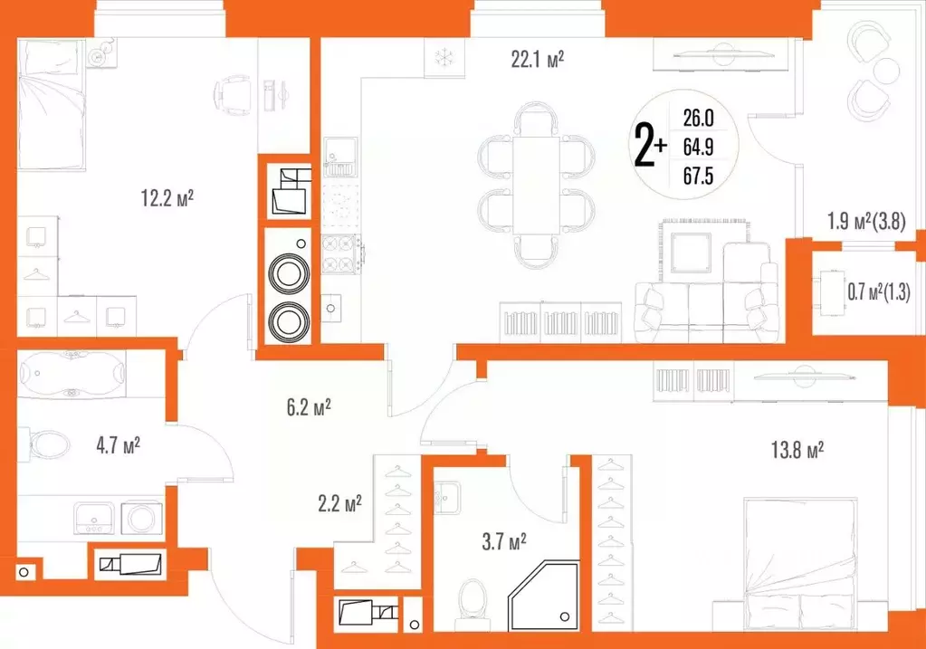 2-к кв. Астраханская область, Астрахань ул. Трофимова (67.5 м) - Фото 2