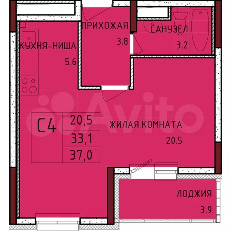 Квартира-студия, 37м, 8/17эт. - Фото 0