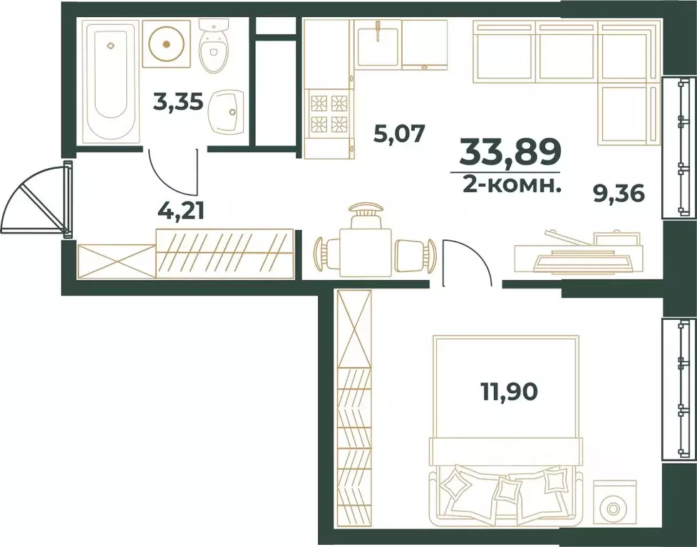 2-к кв. Башкортостан, Уфа ул. Ивана Спатара, 14 (33.89 м) - Фото 1
