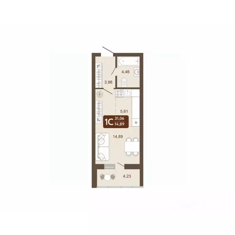 Студия Кемеровская область, Кемерово 58В мкр, 1 (31.06 м) - Фото 1