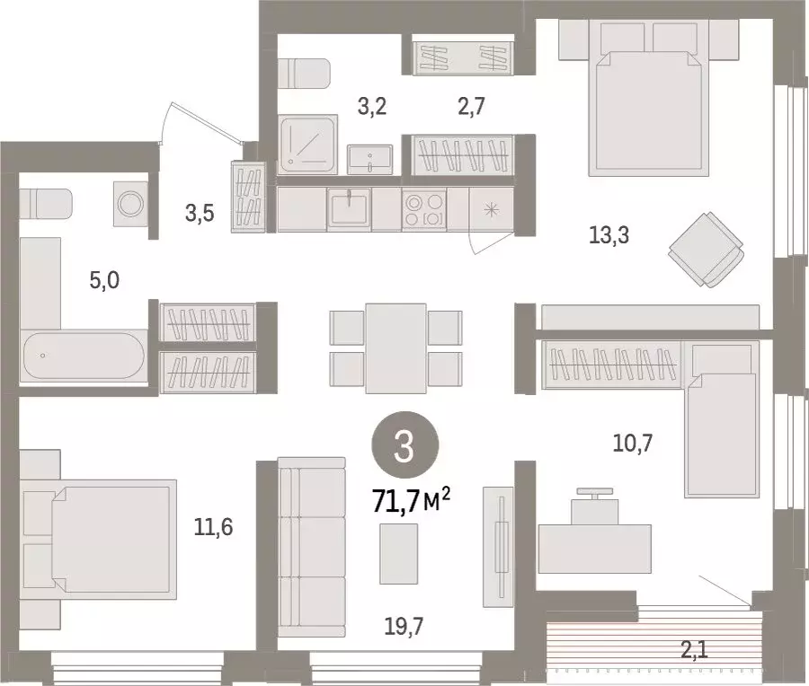 3-комнатная квартира: Новосибирск, улица Аэропорт (71.73 м) - Фото 1