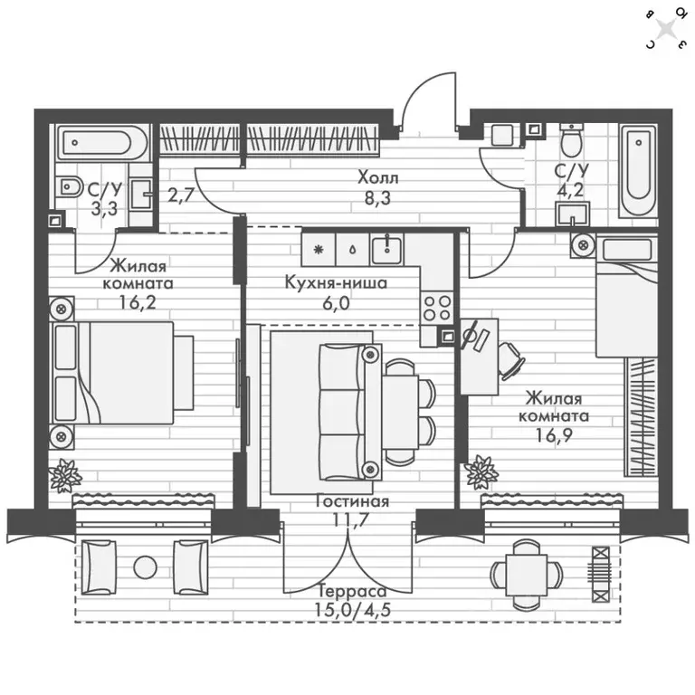 3-к кв. Нижегородская область, Нижний Новгород Черниговская ул. (73.8 ... - Фото 2