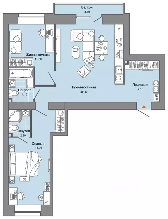 2-к кв. Пермский край, Пермь ул. Дзержинского, 31Б (71.0 м) - Фото 2