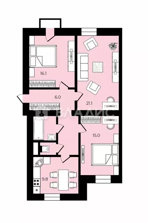 3-комнатная квартира: Санкт-Петербург, Скобелевский проспект, 4В (76.4 ... - Фото 2