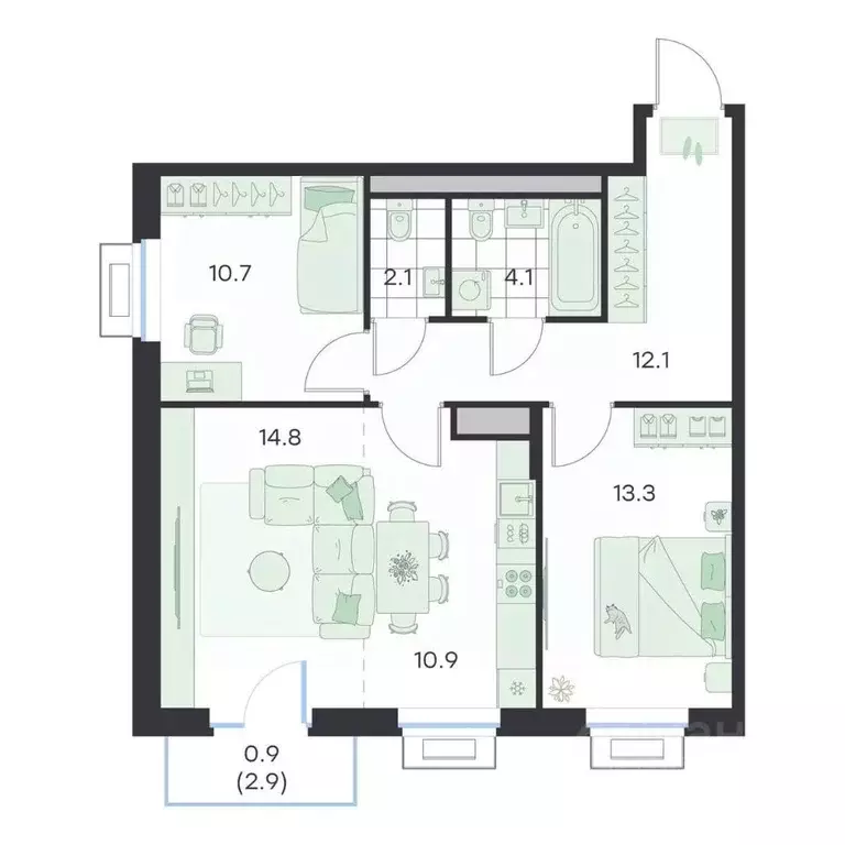 3-к кв. Московская область, Раменское G3 Михалевич жилой комплекс ... - Фото 1
