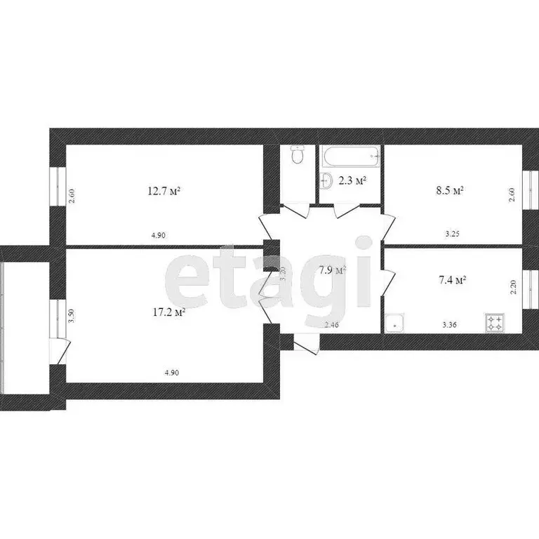 3-комнатная квартира: Ишим, улица Чехова, 106 (57.4 м) - Фото 1