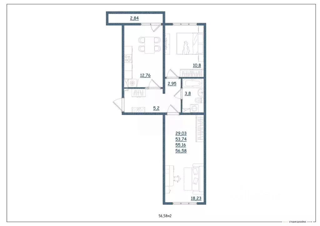 2-к кв. Тверская область, Тверь Новочеркасская ул., 48 (56.58 м) - Фото 2