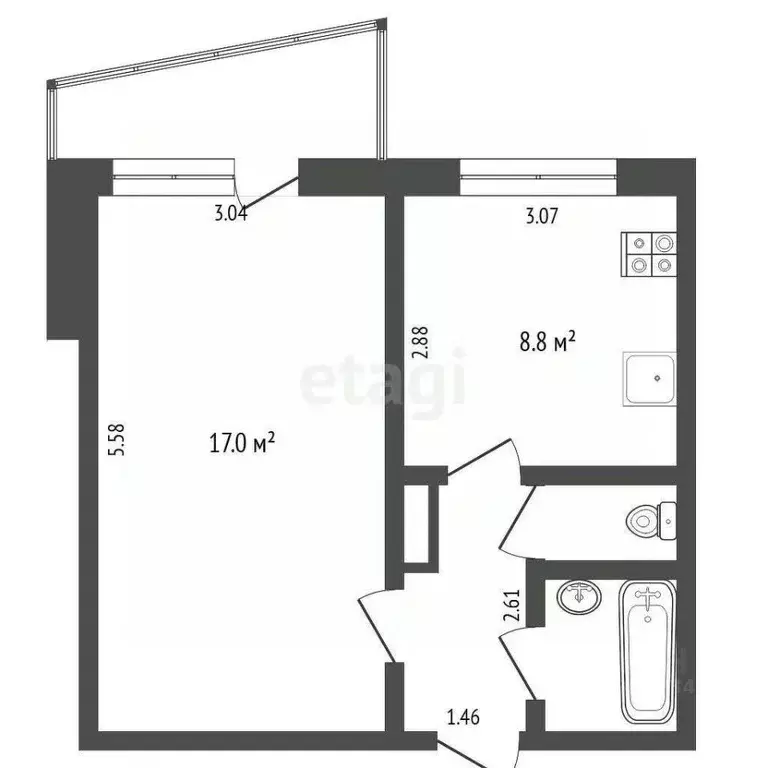 1-к кв. Тюменская область, Тюмень ул. Осипенко, 84 (33.0 м) - Фото 2