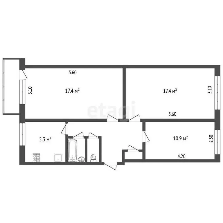 3-комнатная квартира: Нальчик, улица Ватутина, 34 (62.5 м) - Фото 1