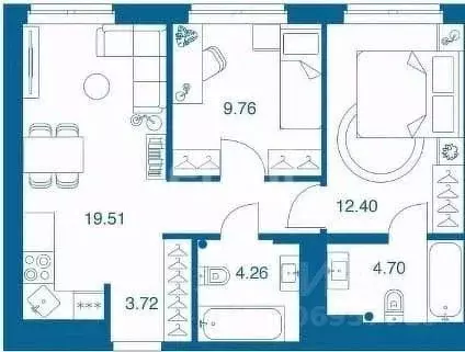 2-к кв. Тульская область, Тула  (54.35 м) - Фото 0