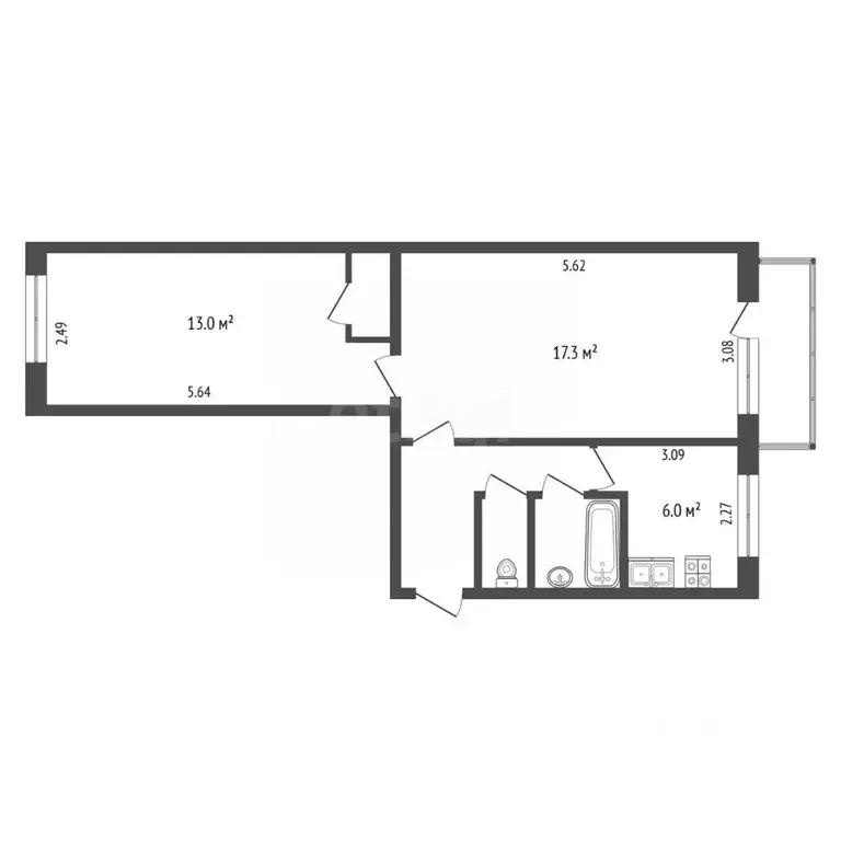 2-к кв. Томская область, Томск ул. Ференца Мюнниха, 5 (44.4 м) - Фото 2