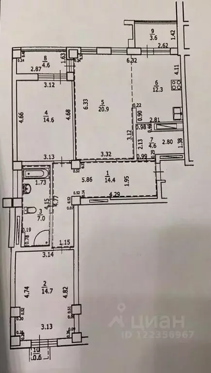 3-к кв. Башкортостан, Уфа ул. Октябрьской Революции, 23А (92.8 м) - Фото 2