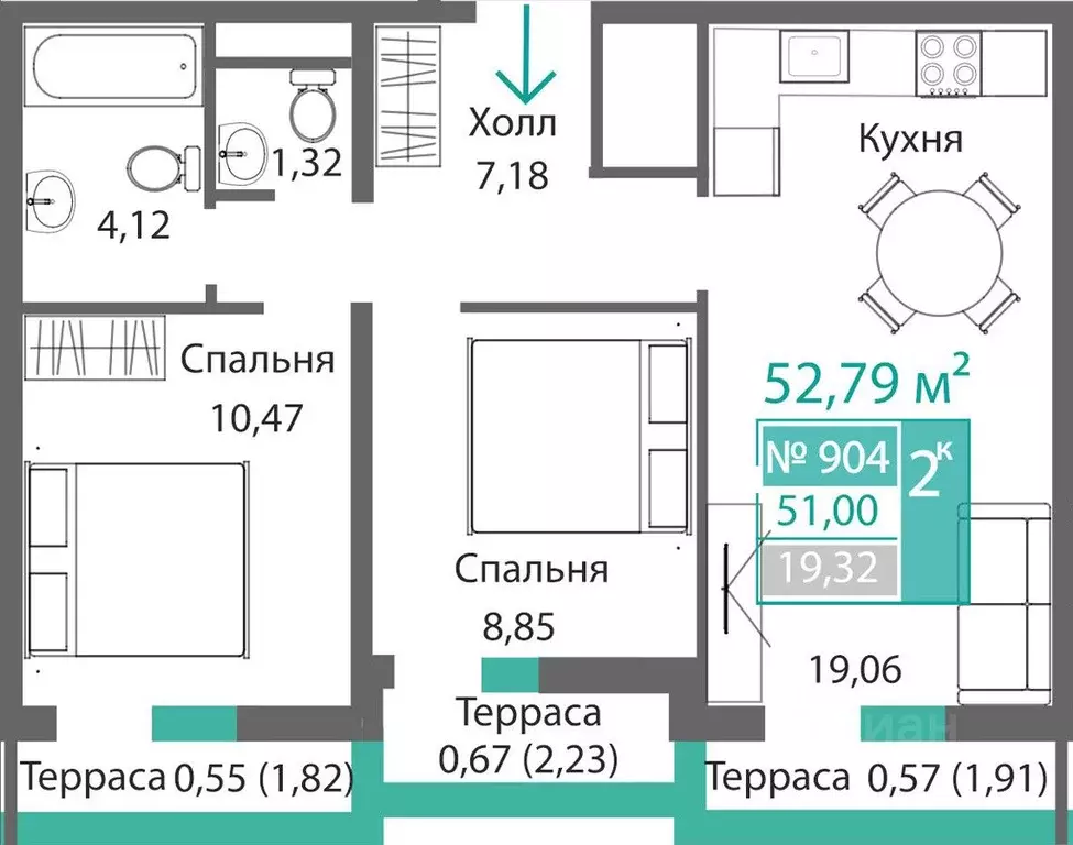2-к кв. Крым, Симферополь Крымская роза мкр,  (52.79 м) - Фото 0