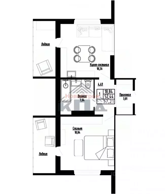 1-к кв. Омская область, Омск ул. Леонида Маслова, 7 (57.0 м) - Фото 1