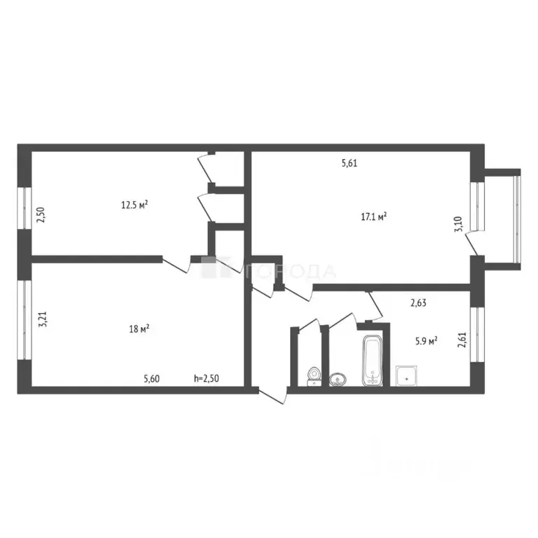 3-к кв. Кемеровская область, Новокузнецк ул. Климасенко, 3/2 (63.1 м) - Фото 2