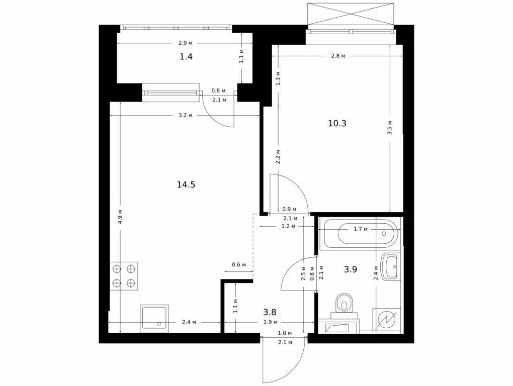 1-комнатная квартира: Казань, ЖК Сиберово (33.9 м) - Фото 0