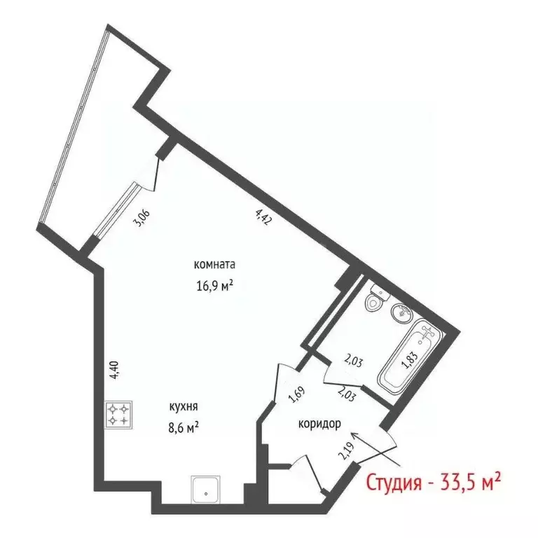 Студия Свердловская область, Екатеринбург ул. Бебеля, 144 (33.5 м) - Фото 1