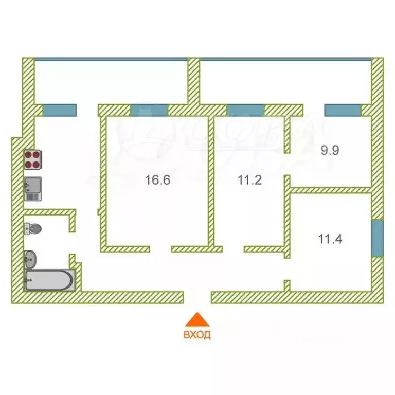 6-к кв. Тюменская область, Тюмень Профсоюзная ул., 32 (67.6 м) - Фото 2