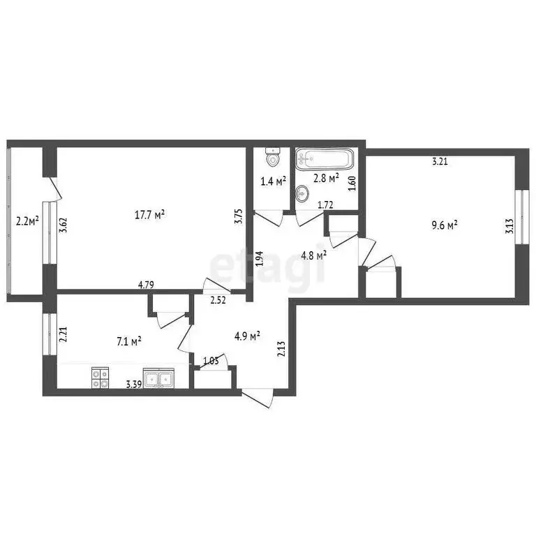 2-комнатная квартира: Стройкерамика, Народная улица, 11 (50.1 м) - Фото 1