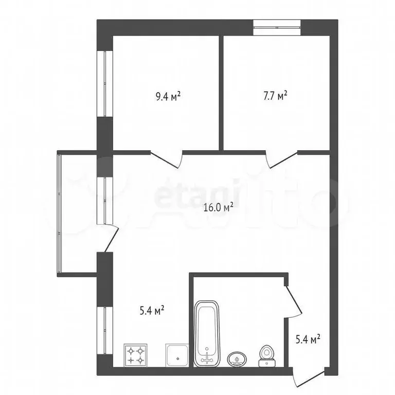 3-к. квартира, 49,4 м, 5/5 эт. - Фото 0