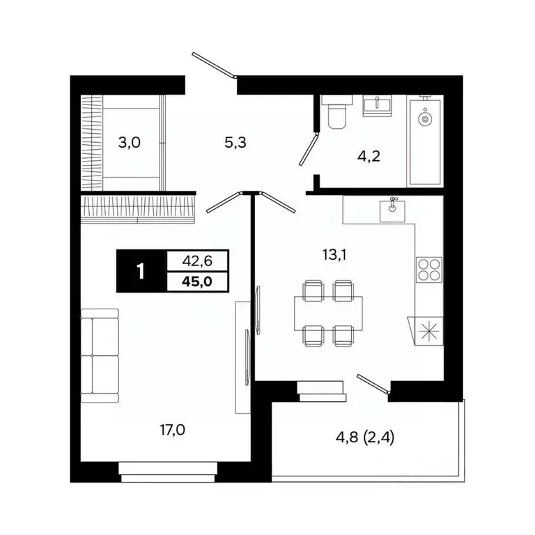 1-к кв. Новосибирская область, Кольцово рп, 5-й мкр  (45.0 м) - Фото 2