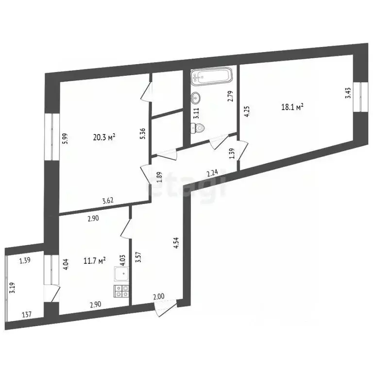2-к кв. Чувашия, Чебоксары ул. И.П. Прокопьева, 20 (75.6 м) - Фото 2