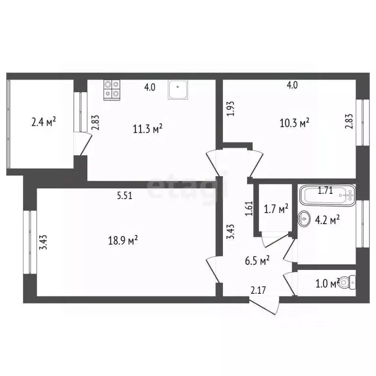 2-к кв. Омская область, с. Азово ул. Российская, 45 (54.0 м) - Фото 1