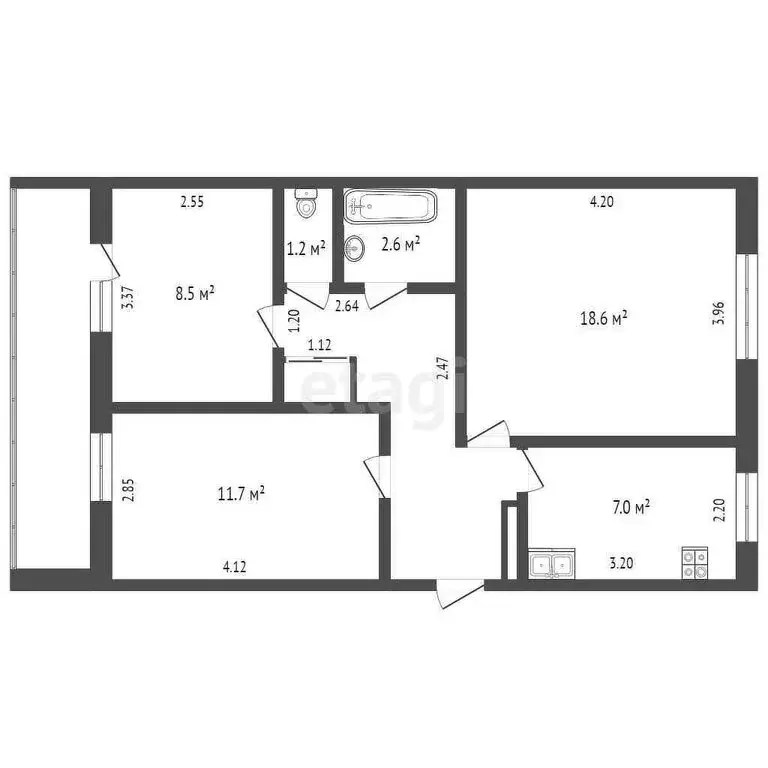 3-комнатная квартира: Ишим, улица Непомнящего, 87 (57.7 м) - Фото 0