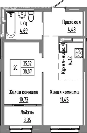 2-комнатная квартира: Краснообск, жилой комплекс Базилик (35.52 м) - Фото 1