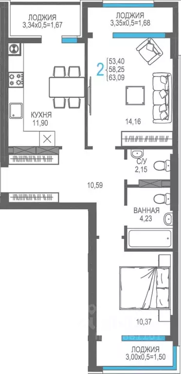 2-к кв. Крым, Алушта На Фонтанке жилой комплекс (58.25 м) - Фото 1